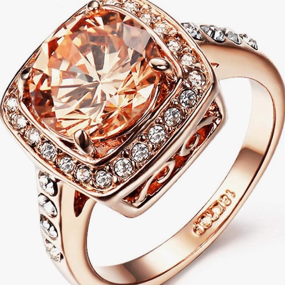 Cubic Zirc Yellow Topaz 18K Rose Gold Plated cocktail ring halo Austrian Crystal - Picture 16 of 16